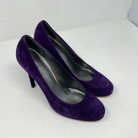 Stuart Weitzman Women's 9 Purple Suede Round Toe Pumps 4.5" Heels - Picture 2 of 10